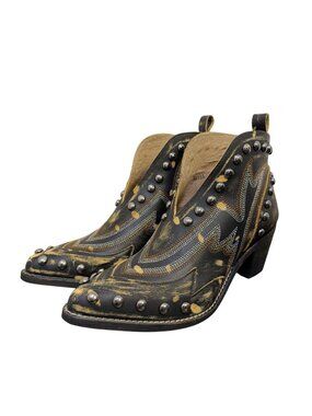 Cirkle G Western Studded Black Leather Ankle Booties Size 8